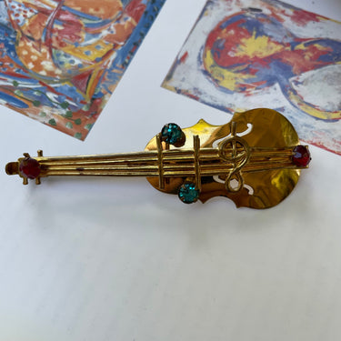 1960s Brass Color Cello Brooch Jewelry Bloomers and Frocks